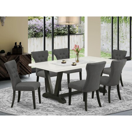 East West Furniture 7 Piece V-Style Dining Room Set - Dark Gotham Gray V626GA650-7